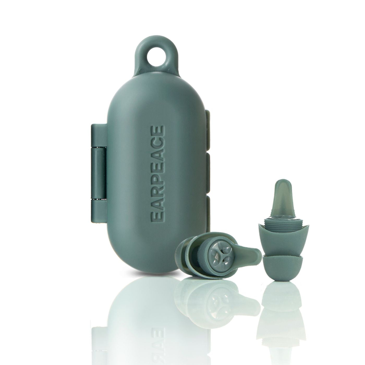 earpeace everyday forest case upright and two forest earplugs #color_forest